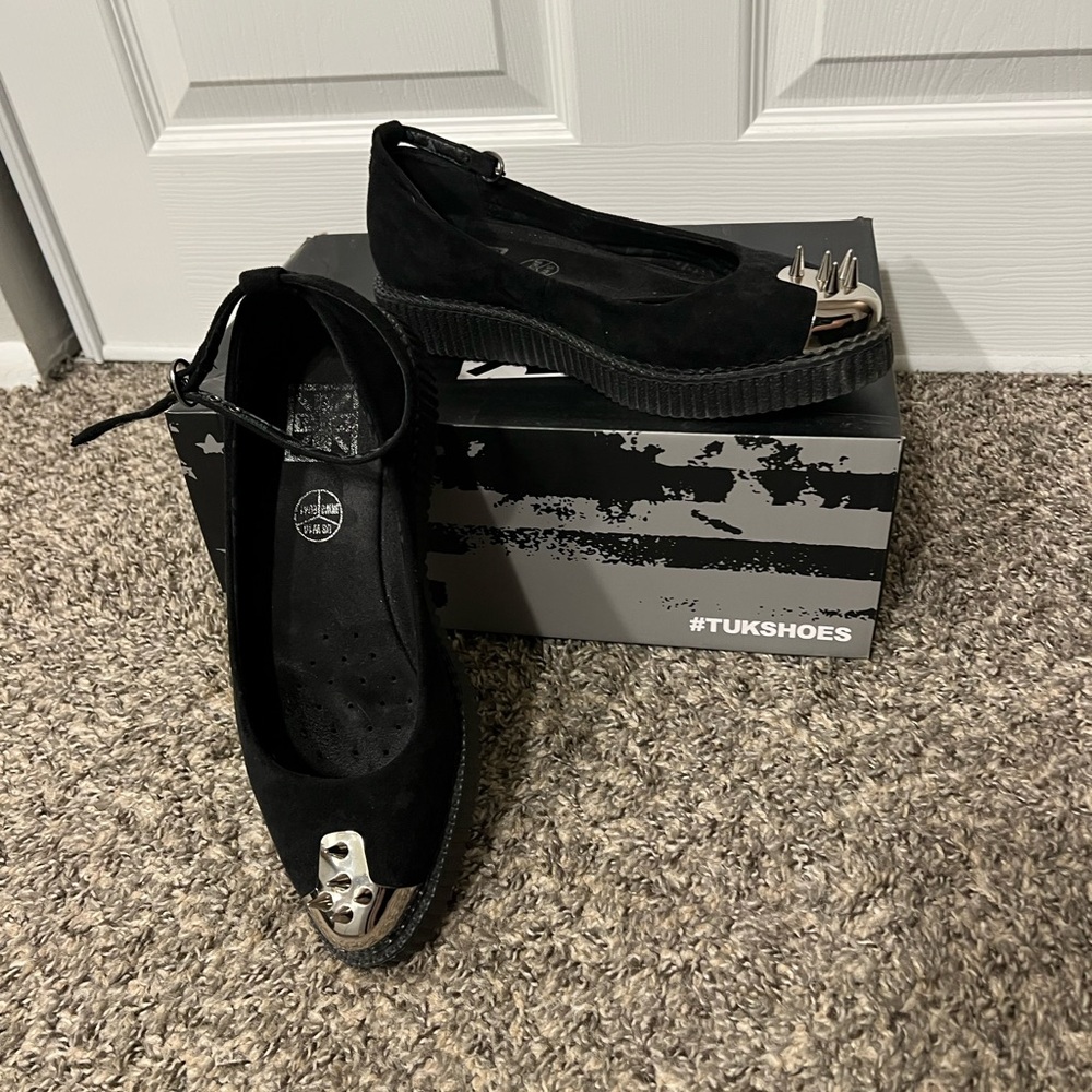 T.U.K black faux suede spike toe ballet creeper - these run small!